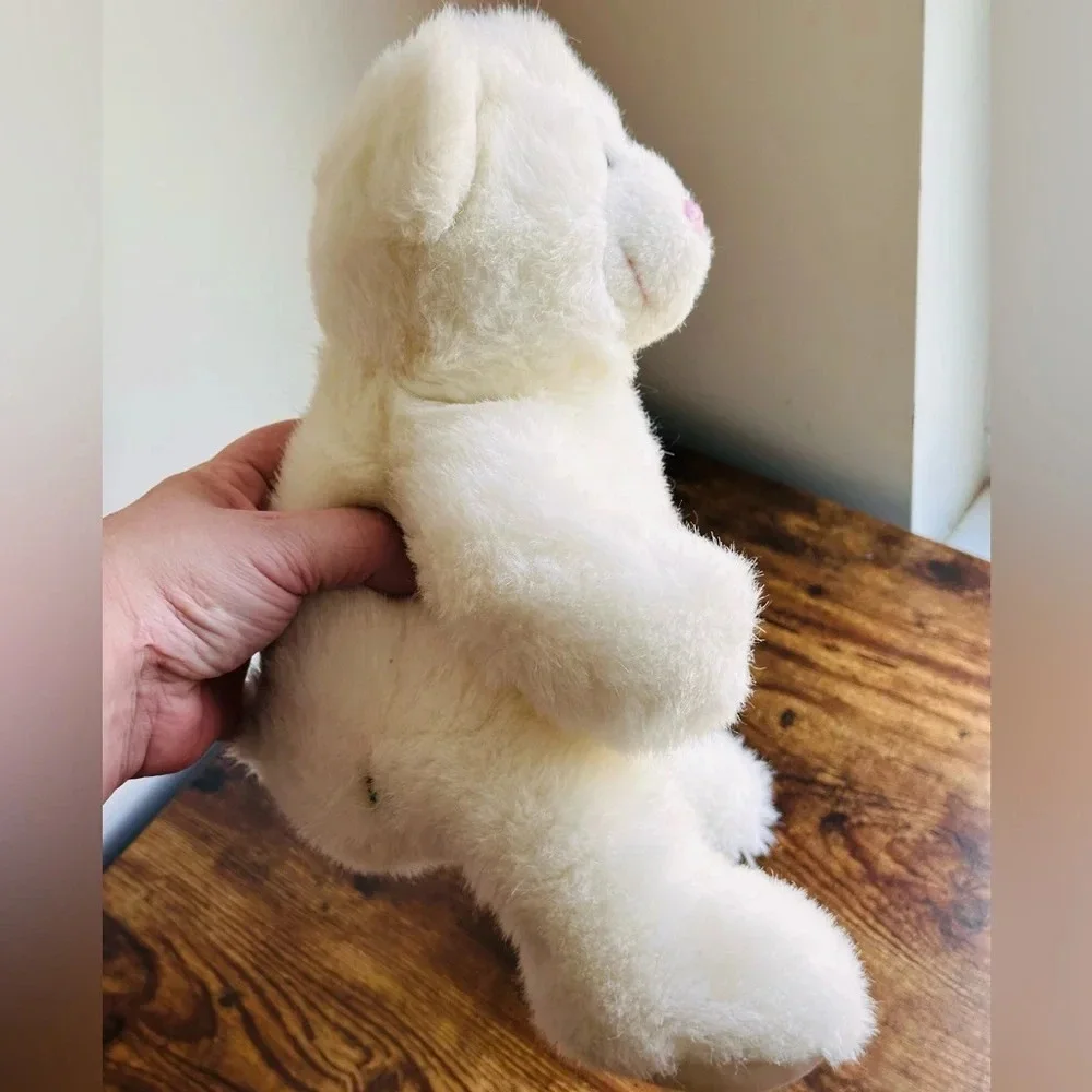 Build A Bear Vintage White Teddy with Pink Nose and Stitch